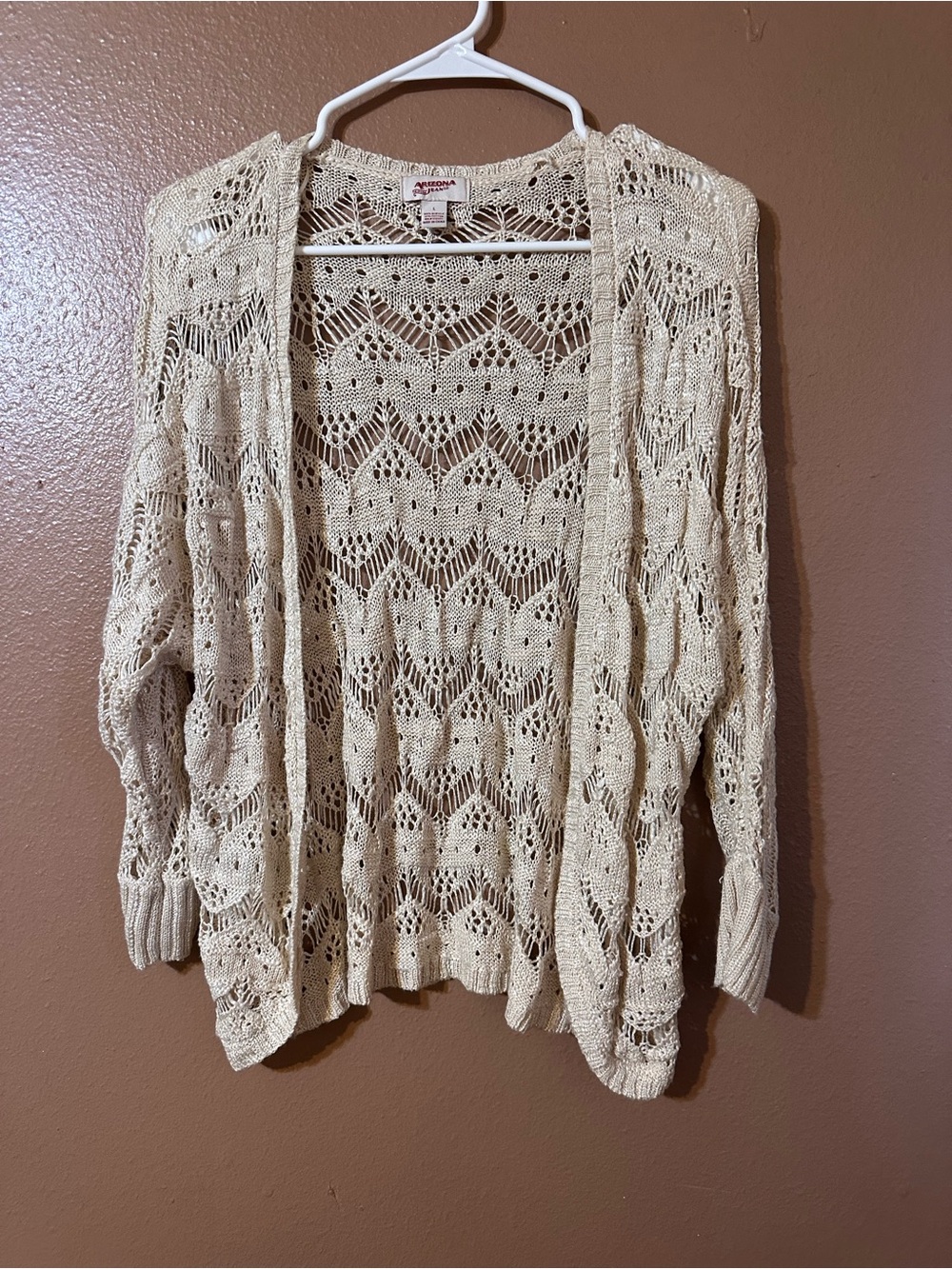 Arizona Jean Company Open Crochet Cardigan - Cream